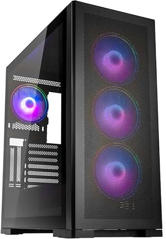 Kolink Unity Meshbay ARGB PC-Gehäuse, Mesh- und Glas-Paneele, ARGB-Lüfter, Halbe Netzteil-Hülle, SPCC-Stahl, Mid Tower, Schwarz