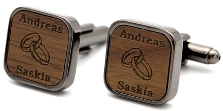 NaturSchatulle Manschettenknöpfe Herren Holz Gravur Individuell Ringe Namen 1 Paar Schwarz Manschettenknopf Eckig Hochzeit Anzug Männer Cufflinks Men