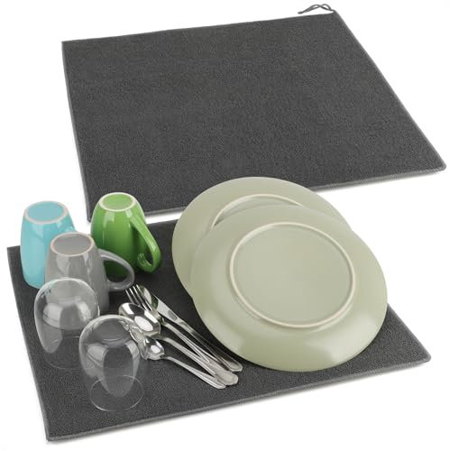 com-four® 2x Abtropfmatte für Geschirr, Besteck und Töpfe - 48 x 38 cm Abtropfgestell - Trockenmatte aus Mikrofaser - Spülbeckenmatte (2 Stück - Matte)