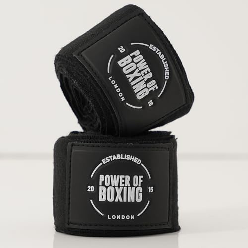 POWER OF BOXING Wraps, 4.5m Boxing Hand Wraps for Wrist & Knuckle Protection, Boxing Wrist Wraps for Muay Thai, MMA & Kickboxing for Men & Women (Black)
