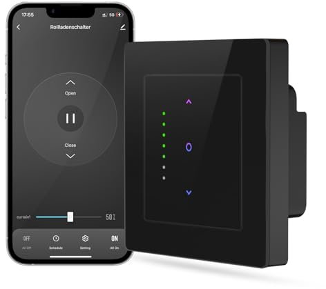 MIUCDA WLAN Rollladenschalter Jalousien Schalter mit steuerbarer LED, Smart Rolladen Zeitschaltuhr benötigt Nullleiter, Rolladensteuerung kompatibel mit Alexa/Google Home Schwarz
