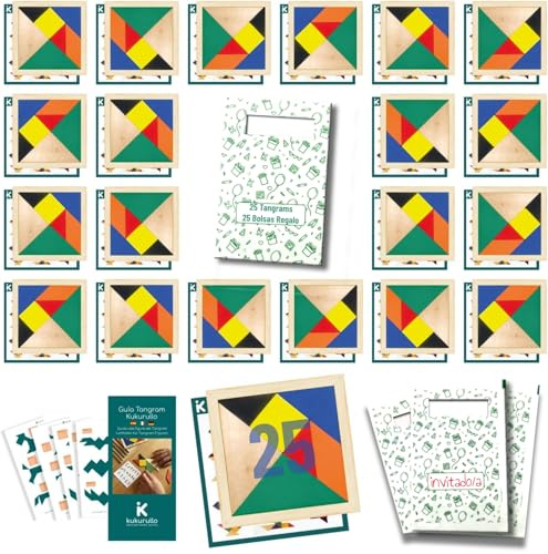 Tangram Infantil Pack 25 Regalos Cumpleaños Niños Colegio – Incluye 25 Bolsas de Regalo - Detalles Cumpleaños Niños - Regalitos Cumpleaños Invitados niños – Comunión, Detalle Cumpleaños Infantil