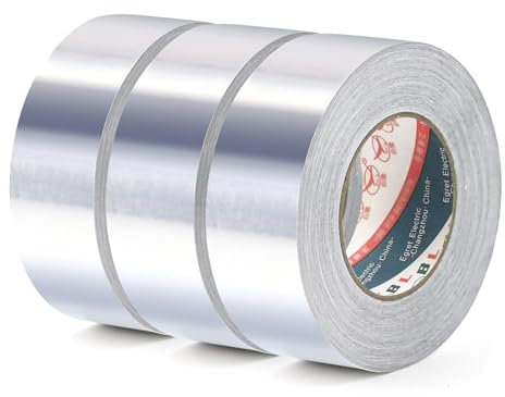Funvalley Surperfect 3pack Aluminum Foil Tape High Temperature 50mm x 50 m,Adhesive Insulation Tape for Insulating, HVAC Repair, Sealing Ducts, and Pipework