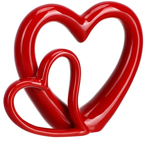 Garneck Soprammobile Cuore in Ceramica Rossa - Statuetta Decorativa Per Matrimonio e Anniversari - Perfetto Per Coppie Scultura Elegante Da Tavolo Per Festeggiamenti e Decorazioni