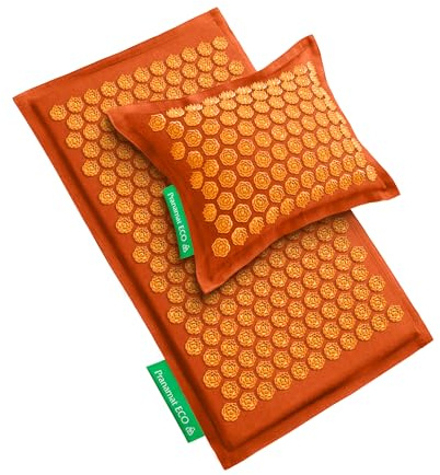 Pranamat Acupressure Large Mat and Pillow Set, Premium Acupressure Therapy for Pain Relief and Relaxation, Handcrafted in Europe with Sustainable and Natural Materials (Amber)