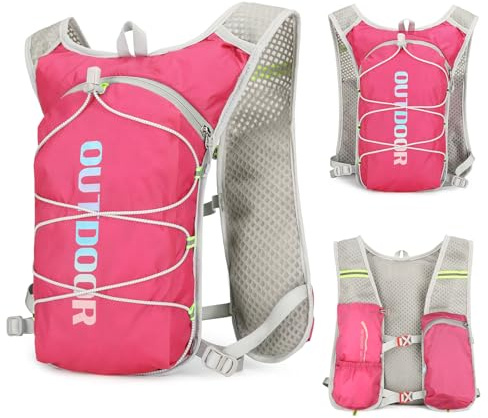 Sahunfri Gilet de course à pied pour femme, sac à dos d'hydratation léger avec bouteille de 250 ml et réservoir de 2 L, bandes réfléchissantes, design multi-poches, sangle de poitrine réglable, sac à