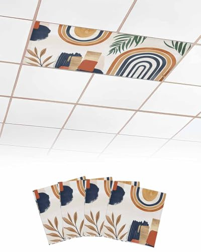 TvonTa Tey Fluorescent Light Covers for Drop Ceiling Abstract Bohemian Arch Magnetic Light Filters, Retro Boho Palm Leaf Coconut Ceiling Shade Filters for Home Classroom Office,2x4 ft,4Packs