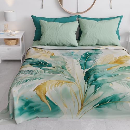 PETTI ARTIGIANI ITALIANI – Cubresofá Multiuso de Microfibra 180x270 cm, Diseño Palma Petróleo | Funda para Sofá Antimanchas, Colcha y Cubremesa | Protector Lavable para Sofás y Muebles