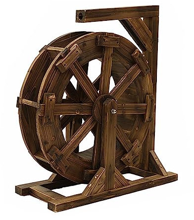 Fontana d'acqua in legno, stile vintage, rustico, per esterni, decorativa, per giardino, patio, cortile, portico, stagno ornamentale con ruote Feng Shui