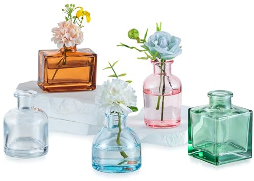 Glasseam Mini Flower Vases for Table Decoration, Coloured Glass Bud Vase