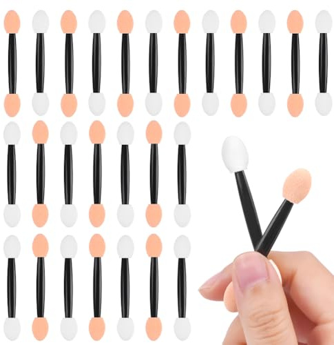 LOPHE 50PCS Sponge Eyeshadow Applicators, Disposable Beige Eye Shadows Sponge Brushes, Dual Sided Eyeshadow Brushes Eye Shadows Sponge Applicators Sticks for Eyeliner Makeup Arts Crafts Art Beauty