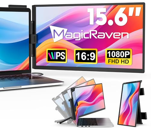 MAGICRAVEN 15,6-tums bärbar bildskärm, 1080P FHD IPS-förlängare för bärbar dator, dubbla bildskärmar för bärbar dator 14-16 med USB-C/HDMI, USB C-skärm för Windows/Mac/Android, Plug and Play