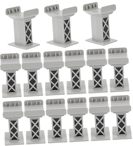 TOBBOMEY 15 pezzi Supporti Binari Trenino Multistrato in Plastica Grigia Pilastri Ponte per Pista Trenino Accessori Compatibili con Tutti i Marchi Blocchi Elevati per Tavolo da Gioco