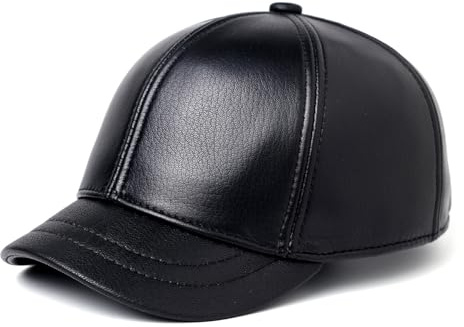 Genuine Goatskin Leather Baseball Cap – Adjustable Real Leather Hat for Men, Classic Outdoor Sports Style for Fall Winter Black