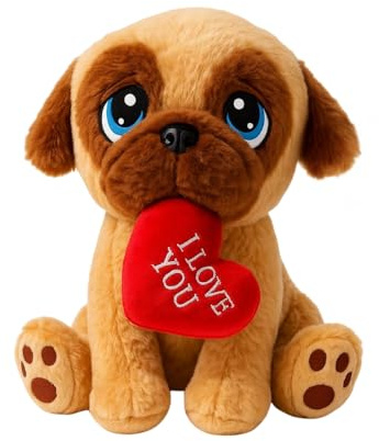 25 centimeters Puppy Face Plush Toy with Red Heart – “I Love You” Plush Soft Toy | Cute Valentine’s Day Present for Her/Him | Anniversary, Birthday & Romantic Present