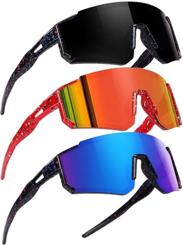 Lot de 3 Lunettes de Soleil Enfant Sport, Lunette Velo UV400 Pour Garçons et Filles, Lunette de Vitesse Ultra-Légères pour Cyclisme, Course à Pied, VTT et Activités de Plein Air (Orange+Bleu+Noir)