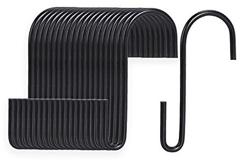 VIPITH 20 Pack 3.7 Inch S Hooks Black Rustproof Heavy-Duty Stainless Steel S Shaped Hooks Hangers for Hanging Pans Pots Plants Bags Towels Mugs in Kitchen Bedroom Bathroom Office