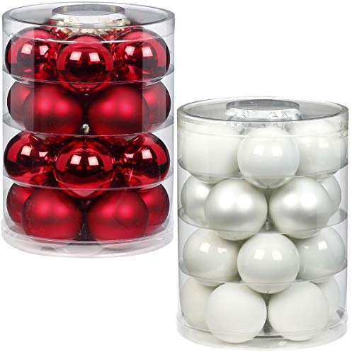 Inge Glas Magic 40 Weihnachtskugeln im Set | Echtglas-Christbaumkugeln in besonderen Farben | Hochwertiger Christbaumschmuck (Frozen Strawberrys | rot mit weiß)