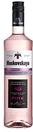 Moskovskaya Pink Vodka - Botella de vidrio de 70cl - 38% Vol. - Sabor a frambuesa y lima - Licor destilado con ingredientes naturales - Ideal para cócteles, chupitos o con hielo - Fabricado en EU