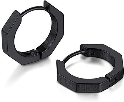 FOCALOOK Orecchini Uomo Cerchio Acciaio Inossidabile, Orecchini Acciaio Chirurgico Nero, Orecchino Uomo Tondi Confezione Regalo per Papà Compleanno