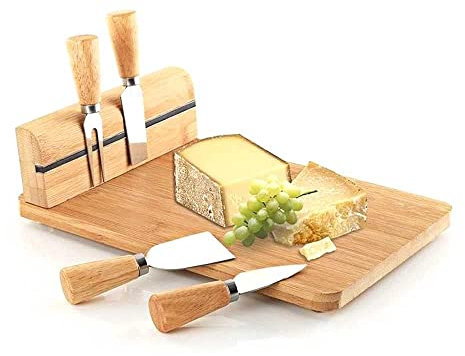 Elegant Wooden Charcuterie Board with Knife Set - Cheese Platter & Wooden Serving Tray for Meats and Snacks, 30x20x9 cm