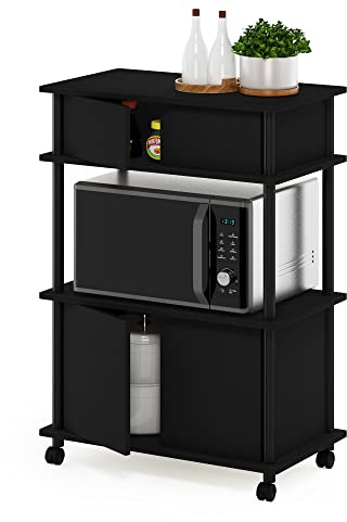 Furinno TURN-N-TUBE Bakers Rack with Wheels, 4-Tier Kitchen Storage Cart, Kitchen Cart with Closed Cabinets, Coffee Bar, Pantry Organizers and Storage, Americano