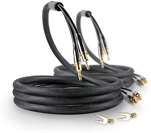 SKW Un par Cable de altavoz con conectores banana, 4N OFC - trenzado de nailon - cable de altavoz de para cine en casa, amplificadores, altavoces, sistemas de alta fidelidad - 3 m