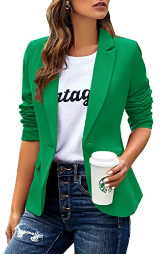Womens Casual Blazers Long Sleeve Lapel Button Slim Work Office Blazer Jacket(Green,Large)