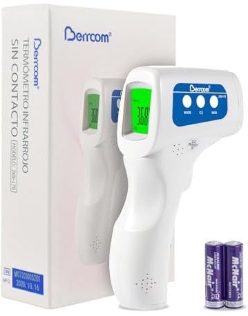 Thermomètre Frontal Adulte et Bébé, Berrcom Thermomètre Médical, Thermomètre Infrarouge sans Contact pour Enfants avec Avertissement de Fièvre, Fonction Mémoire