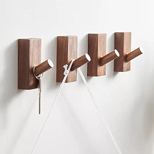 HomeDo Juego de 4 ganchos de pared autoadhesivos de madera, ganchos para ropa, percheros decorativos de madera, ganchos de madera,Estante para Sombreros (Rectángulo de Nogal-4P)