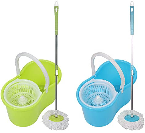 Ensemble Seau Essoreur et Balai à Franges en Microfibre, Seau Démontable et Vadrouille Magique Rotatif à 360° avec Balai Remplaçable
