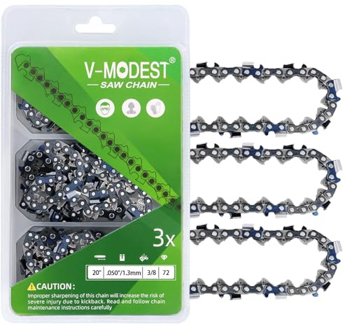 V-MODEST 3-Pack 20 Inch Chainsaw Chains Blade 72 Drive Links .050 Gauge 3/8 Pitch Full Chisel fits Stihl MS 029 036 039 391 310 311, Husqvarma 455 Rancher 460 55 257 261 359 362XP 272xp, 555455, H80