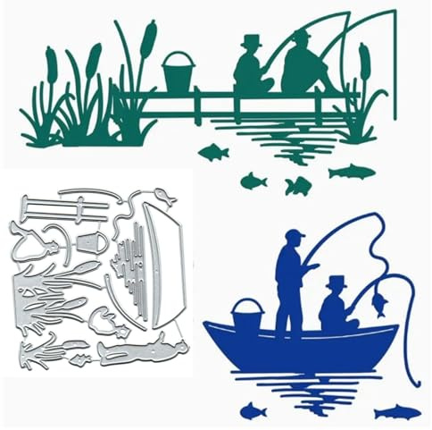 Fishing Boat Grass Metal Die Cuts,Man Fish Boat Flower Leaf Grass Cutting Dies Cut Stencils DIY Scrapbooking Decorative Embossing Paper Party Wedding Card Making