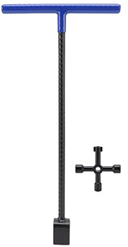 Herramienta de bloqueo de agua, mango en T, llave de contador de agua, multifunción, acero inoxidable, con herramienta de 4 vías para válvulas (azul)