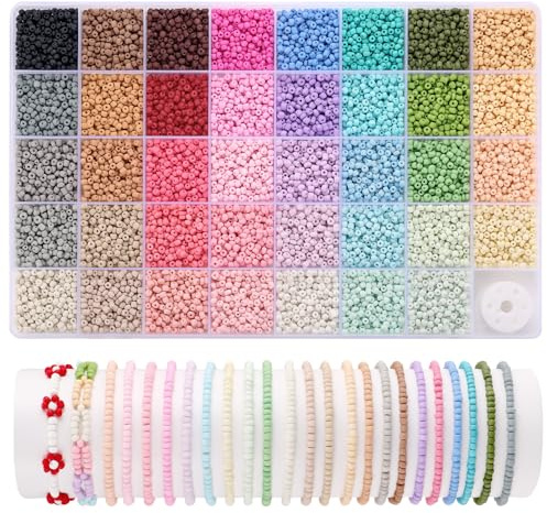 Funtopia pärlor för att göra armband av 3 mm, 39 färger, 9600 st, frönpärlor, set för att göra färgglada armband för flickor och vuxna