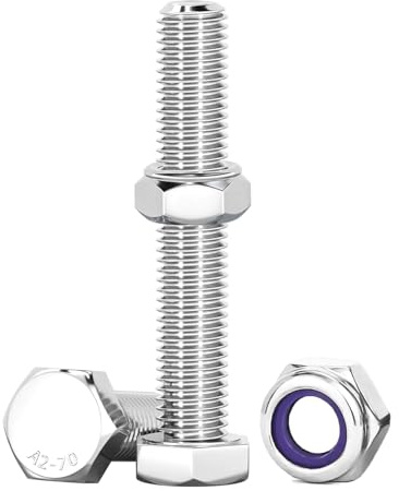 Drenky 10 st M8-skruvmuttrar set, sexkantsskruv bultar och självlåsande muttrar rostfritt stål A2 V2A skruvar M8 x 60 mm gängade skruvar för maskiner, möbler, bilar, fartyg, 3D-tryck
