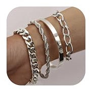 Krfy 4Stück Armreif Gold Oder Silber Breit - Schmuck Armband Damen Edelstahl Wasserfest - Dickes Set