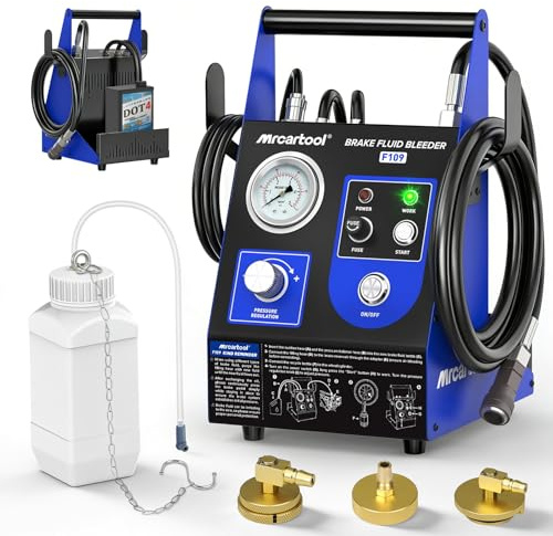 MRCARTOOL Dispositivo di sfiato dei Freni per Auto, 220 V, Pulsante, Automatico, per Cambio del Liquido dei Freni, con 1 Adattatore del Cilindro Principale, Pressione Regolabile da 0,5 a 2,5 Bar
