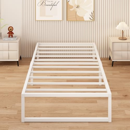 Yicensen Struttura Letto Singola 80x190 cm, Struttura Letto in Metallo, Supporto Solido, Facile da Montare, Design Silenzioso, Stile Moderno e Minimalista, Altezza 36 cm, Bianco