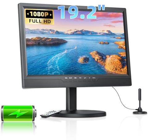 Desobry 19.2 Portable TV for Camping, Built-in 8000mAh Battery Powered TV Portable for Power Outages, Battery Operated TVs 1080P HDMI Input, AV Input, USB, for Kitchen Bedroom Camping Patio RV
