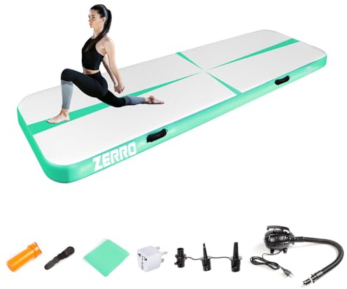 CCLIFE Tracking Matte 4m Turnmatte Aufblasbar klappbar mit Elektrischer Luftpumpe Yogamatte Trainingsmatte 20 cm Grün