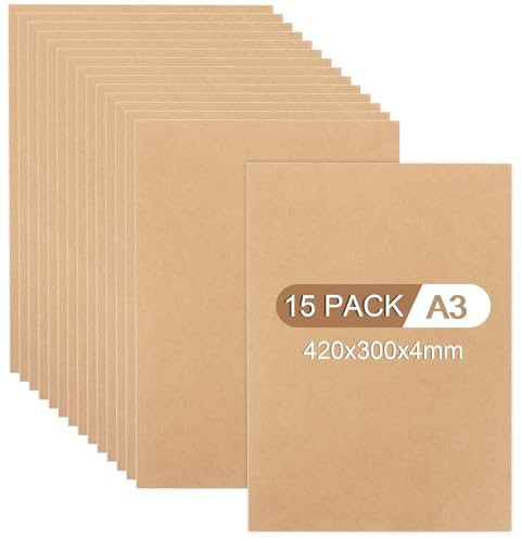 GBACHOOSE 15 unidades A3 MDF, 420 x 300 x 4 mm, tablero de madera contrachapada DIN A3, placas de madera contrachapada para manualidades, madera contrachapada de álamo de 4 mm, tablero de fibra de