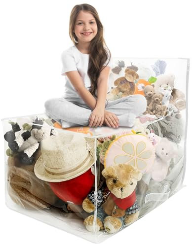Stuffed Animal Bean Bag Chair for Kids, Waterproof Clear Soft Toy Beanbag Chair(No Filler) 110L Large Capacity PVC Bear Toy Organizer for Plush Toys Old Clothes Pillows
