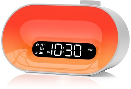 Sunrise Alarm Clock, White Noise Machine with 30 Soothing Sounds, 14 Night Lights, 0-100% Dimmer, Dual Alarm, Timer, Digital Bedside Lamp Wake Up Light for Kids, Teenagers, Heavy Sleepers, Bedrooms