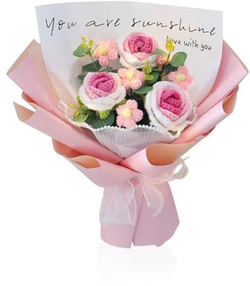jewelora Bouquet de Fleurs Roses Tournesol Œillet Fleurs Artificielles Cadeau Fete des Meres Cadeau pour Maman Femme Petite Amie (32x37cm-Rose)