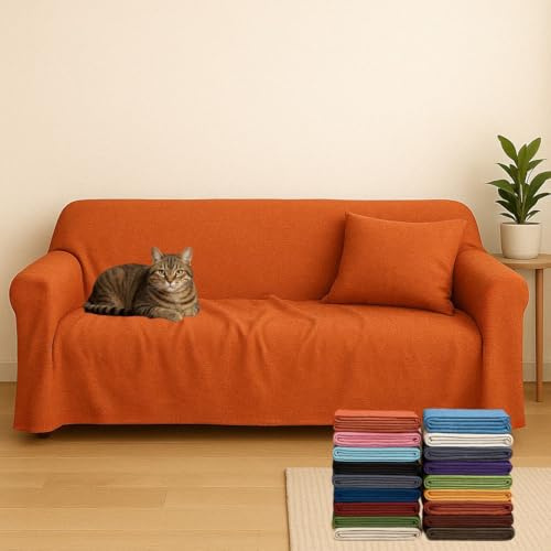 Generico Tela Multiuso – Cubresofa de 2 Plazas o Cubrecama Individual/Matrimonial, Mezcla de Algodón Liso Naranja, Medidas 240 x 280 cm – Fabricado en Italia