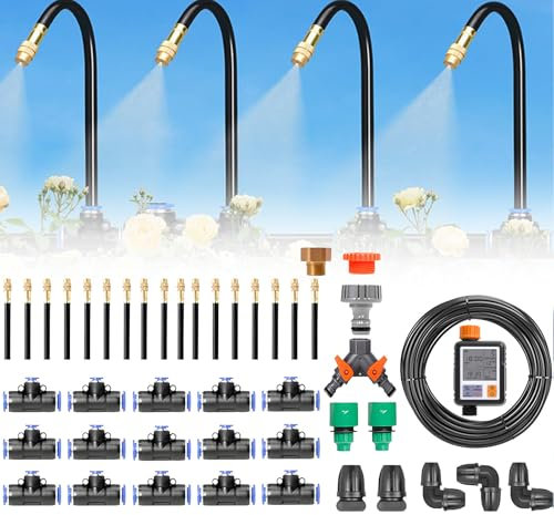 Kit per sistemas di irrigazione, irrigatore intelligente omnidirezionale, con ugello flessibile regolabile per giardino, per piante da esterno, per giardino, cortile, prato,20M/65.6FT+controller