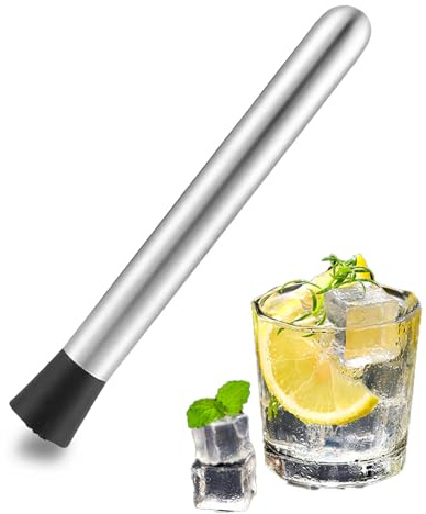Pilon à cocktail en acier inoxydable, pilon multifonction de 30 cm, bâton de broyeur à glace à fruits argenté avec tête rainurée, professionnel pour la fabrication de cocktails, le broyage de fruits