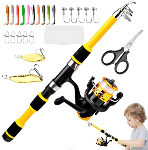 Canne à Pêche Enfant | Kit Pêche Débutant Portable - Équipement pour Bord de Mer Camping Kayak Rivière Eau Douce