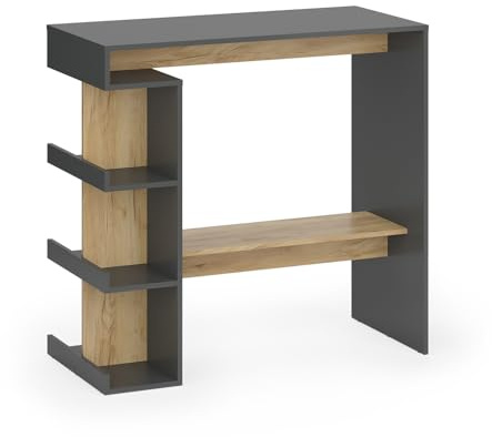 Vicco tavolo bar alto Dana, Antracite/Rovere dorato, 108 x 50 cm, con ripiani aperti per l'utilizzo come tavolo alto